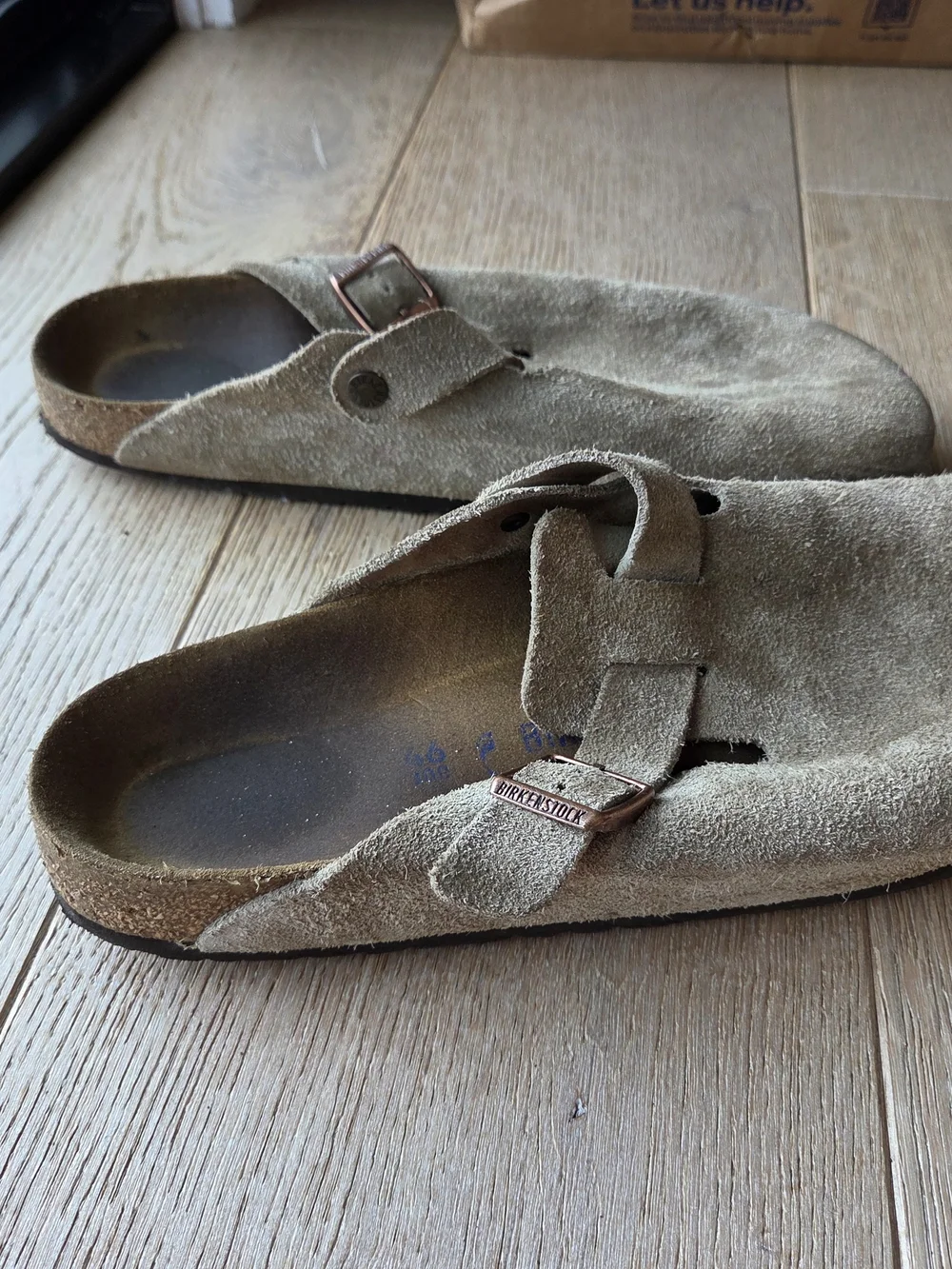 Birkenstock Boston clogs in a taupe suede